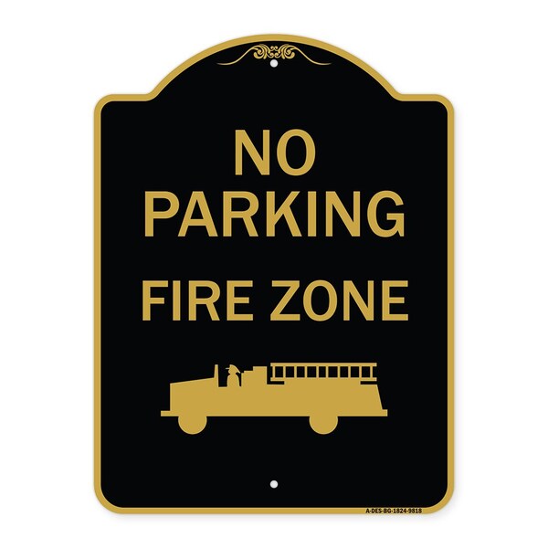 Designer Series-No Parking Fire Zone With Graphic Black & Gold, 24" x 18", BG-1824-9818